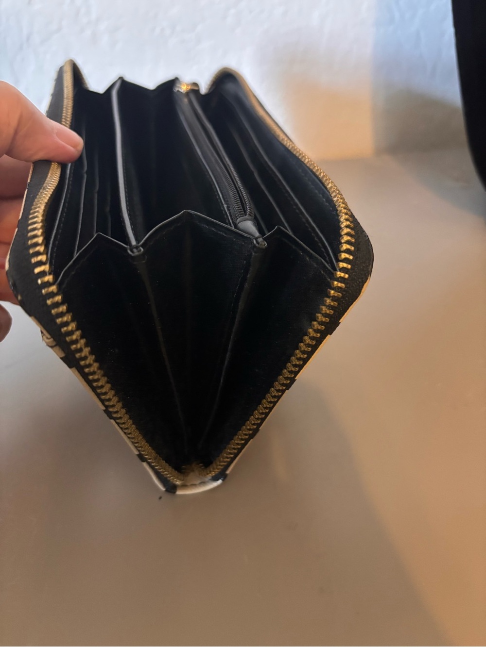 kate spade Cream and Black Grid Zip-Around Wallet - Picture 5 of 6